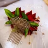 Hair Clips Flannel Vintage Red Rose Bridal Headdress Flower Comb Dress Toast Clothing Accessories