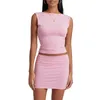 Abito da due pezzi Donne S 2 abiti estivi a colori Solido canotte a maniche a maniche mini bodycon set streetwear