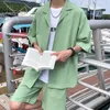 Summer Two-Piece Mens Sets Shirt and Shorts Casual Outfits Oversized Short Suit Plain Clothes Clean Fit Black White Green240416