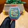 Luxe horloge datum koolstofvezel groen heren automatisch mechanisch horloge hollowed waak uit lumineuze tape