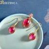 Pendant Necklaces GEEZENCA Red Corundum 925 Silver Enamel Earrings Pendant Ring For Women Vintage Luxury Gold Plated Jewelry Sets Without Chain 240419