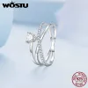 リングWostu Real 925 Sterling Silver Heart Wedding Engagement Ring for Women Multi Layer Clear AAA Zircon Promise Rings Fine Jewelry