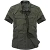 Mode bomull casual skjortor sommarmän plus storlek lös baggy skjortor kort ärm vänd ner krage militär stil manliga kläder 240407