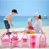 Faltbarer Strand Spielzeugbeutel gestreifter Aufbewahrungsbeutel Tasche Mesh Bags Reisen Organisator Sundies Net Draw String Rucksack s