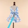 Hundekleidung süßes Haustierkleid und Leine Set mit Bowknot Dekoration Sommerkleidung Kleidung gestreifter Hosentäter Rock Ropa Para Perros