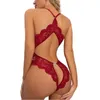 lingerie lenceria pijama Women's Sleepwear One Piece Close Fitting Clothes Transparent Lace Sexy V-neck Backless Open Lingerie Mini Short Nightdress red pajamas