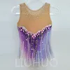 Liuhuo personnaliser les couleurs rythmiques gymnastique justaucorps féminin compétition artiste gymnastique performance usure cristaux purple bd1790