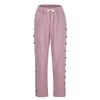 Pantalones de mujer Mujeres a rayas Drawstring Pocket Buckle Hebilla de nueve puntos Primavera de primavera Verano Cintura elástica pantalones femeninos