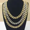 Chains Rapper Hip Hop Iced Out Paved Rhinestone 15MM Miami Curb Cuban Link Chain Gold Sliver Necklaces For Men Women Jewelry Set C2344