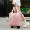 Taschen Multifunktionaler wasserdichtes Reisetasche mit abnehmbaren Rädern Großkapazität Gepäck Handtasche Trockene und nasse Trennungs -Fitness -Tasche