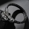 Braccialetti di fascino Mozo Fashion 2024 Gioielli da uomo Brana vera vera pelle Bracciale in acciaio inossidabile Skeleton Trendy Punk Women Gift 519 519