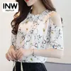 Summer Style Floral Shirt for Womens Elegant Open Shoulder Bluses Chiffon Print Blusas Women ETE Plus Size Kvinnor 240409