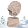 Filtar barnhatt och halsduk Set stickad varm vintercirkel snöflinga tryck elastisk förtjockning utomhussportfilt