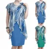 Lässige Kleider Frauen Digital bedrucktes Flutterhülsen Chiffon Kleid Sommer Long für Cocktail