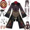 Anime -kostuums Hu tao cosplay komen uniform luxe pakken jurk hoed sokken pruik accessoires vingerringen hutao outfits y240422