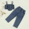 Clothing Sets Kids Girls Summer Denim Outfits Fashion Bowknot Sleeveless Cami Tops And Ripped Pants Jeans 2Pcs Clothes Set