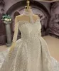 Vintage A-Line Women Wedding High Collar Lange mouwen Bruidsjurken BRIDAL JACHTEN PAILMEN Deelbare treinjurk op maat gemaakt gemaakt