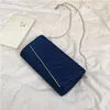 Drawstring 2024 Fashion Chain Texture Shoulder Bag Women Handbag Summer Korean Simple Small Square Casual Messenger Chic Blue Purse