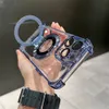 Magsafe用の豪華な透明なワイヤレス充電磁気ケースiPhone 15 Pro Max 14 Plating Shockproof Metal Bracketカバー