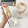 Wasserflaschen Plastik Duft Teefilter Tasse für Mädchen Haushaltstrinkflasche mit Strohschule Bürogetränk