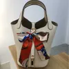 Bolsa de sacola de couro genuíno clássico e moda nicho de lichia cesta de legumes estampados de grande capacidade