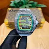 Luxe horloge datum koolstofvezel groen heren automatisch mechanisch horloge hollowed waak uit lumineuze tape