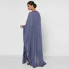 Etniska kläder 2021 Ny muslimska Abaya för kvinnor Kaftan Mesh Pearls Chiffon Tyg Islamiska kläder Dyrkan Service Dubai Middle East Fashion D240419