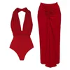 Menas de banho feminina fêmea de praia e banheiro de biquíni saídas para mulheres 2024 Rose Blossom Color Solid One Piece Conjunto de impressão