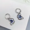 Clips Ethnic 925 Sterling zilveren blauw vlinder oor buckle drop oorbellen vintage zirkoon kleine hangende oorbellen vrouwen meisjes sieraden