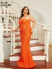 Plus Size Dresses Missord Orange Sequin Prom Dress Elegant Women One Shoulder Sleeveless Ruffles Bodycon Part Long Gown