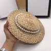 Straw ladies Pearl mesh decoration straw hats retro beach sun shade womens summer caps gril fashion elegante wide brim hat 240418