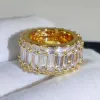 Rings 18K GOUD GOLD Claw Prong Baguette diamant rechthoek Emerald gesneden eeuwigheid Band CZ Ring Engagement Eternity Gifts