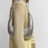 Hobo mode metall mesh kvinnor axelväskor designer silver lady handväskor lyxiga shinny hobos parti purses liten underarm tygväska