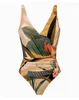 Frauen Badebekleidung Vintage Badeanzug Frauen hohe Taille Bikinis Sets 2024 Pflanzen Grafikdruck Chiffon Ein Stück Slim Fit mit Vertuschung