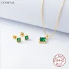 ネックレスccfjoyas 100％925スターリングシルバーエメラルドスクエアスタッドイヤリング18kゴールドメッキレトロペンダントネックレスジュエリーセット