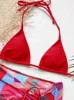 Women's Swimwear Bikini Women Swimsuit 2024 Red Halter Bikinis Set Sexy Backless Summer Three Piece Beach Wear Bathing Suit Female