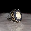 Clothing Vintage Turkish Handmade Silver Color Ring For Men Retro Carved Pattern Black Zircon Stone Ring Women Punk Trendy Muslim Jewelry