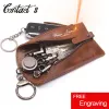 Wallets Vintage Genuine Leather Men Key Wallet For Car Keychain Covers Zipper Key Case Bag Male Key Holder Housekeeper Keys Organizer