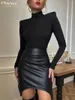 Magliette da donna Clacive BodyCon Black Knitting Women T-shirt 2024 Fashion Slim Turtleneck Long Maniche Eleganti abiti da donna classici migliori