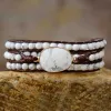 Bracelets Simple White Howlite Wrap Bracelets Handmade Beaded Cord Strand Bracelate Boho Jewelry Vegan Homme Women Bijoux