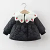 Coats Girls jacket sweet style autumn and winter thickened cotton jacket girl lace sequin bow plus cotton warm thickened jacket