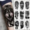 Tatueringar 4Sheet Upper Arm Sleeve Tattoo Crown Lion Tiger Wolf Head Waterproof Temporary Tattoo Sticker Body Art Fake Tattoo For Women Men