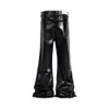 High Street Wide Been Glanzende PU Lederen broek Sashes Boot Cut Men en Wome rechte baggy casual jeans oversized flared broek 240417