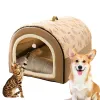 Mats Dog Cave 2 in 1 Detachable Covered Cat Bed with Ball Pendant Cat Hideaway House Warm Washable Cozy Dog Beds for Large Dogs