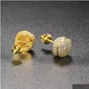 Boucles d'oreilles en filetage de zircon Hiphop FL pour hommes et femmes Diamond Gold plaqué 220125 Drop Livraison bijoux otoxn