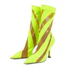 Boots Pointy Hollowed-Out Mesh Cool Sexy Stripes Transparent Color Contrast High Heel Elastic Socks Women