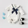 One-pièces Spring and Automne Baby Girls Boys Vêtements à manches longues Princesse Baby Rompers Bowknot Sailor Colv NOUVEAU CHARBE