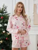 Vêtements de nuit pour femmes 2 pièces pyjamas floraux ensemble y2k bouton à manches longues short divisé côté latérale