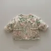 Manteaux infantile hiverne nouveau veste rembourrée bébé fille douce fleur épaissisère en tout-petit boy-garçon plaid à plaid coton poches cardigan