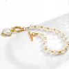 Brins Boho Fashion Bracelets for Women New Vintage Crystal Pearl Heart Pendant Gold Color Jewelry Gift for Female B040